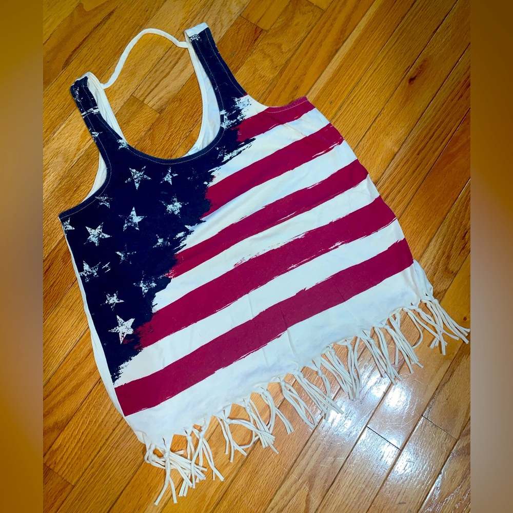 Others Follow American Flag 🇺🇸 Fringe Tank Top - Small